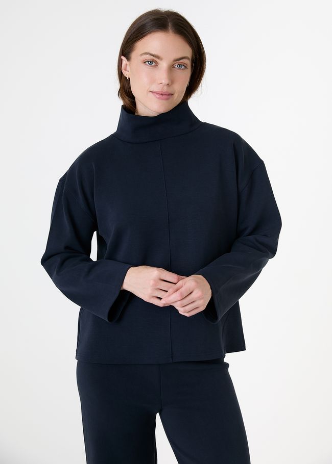 Luxe Jersey Funnel Neck Sweatshirt - Navy - front view