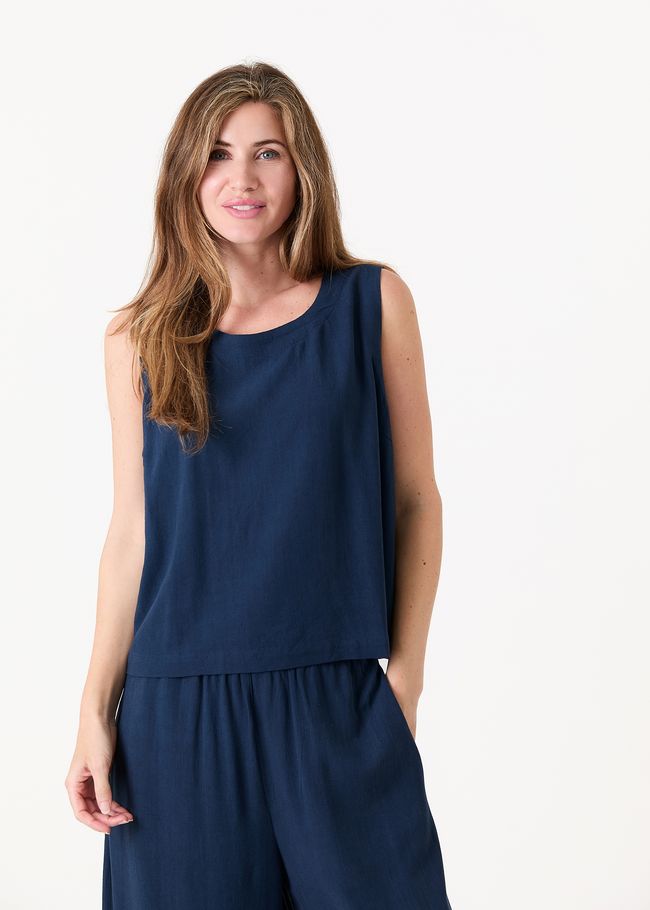 Linen Viscose Button Back Vest - Navy - front view