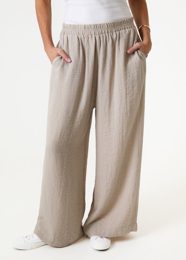 Ripple Elastic Waist Palazzo Pants - Stone - front view