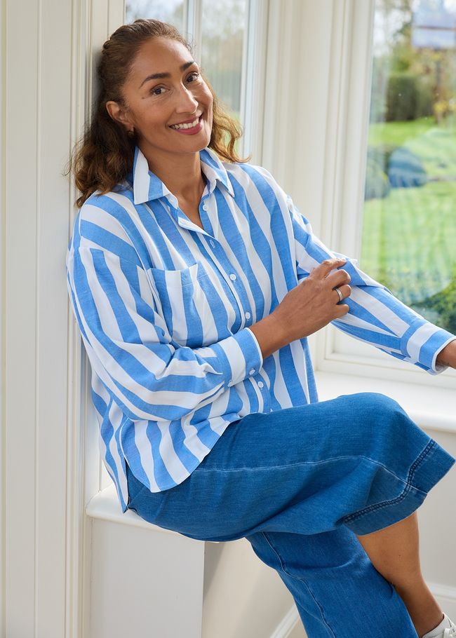 Wide Stripe Patch Pocket Shirt - Royal Blue - side body view