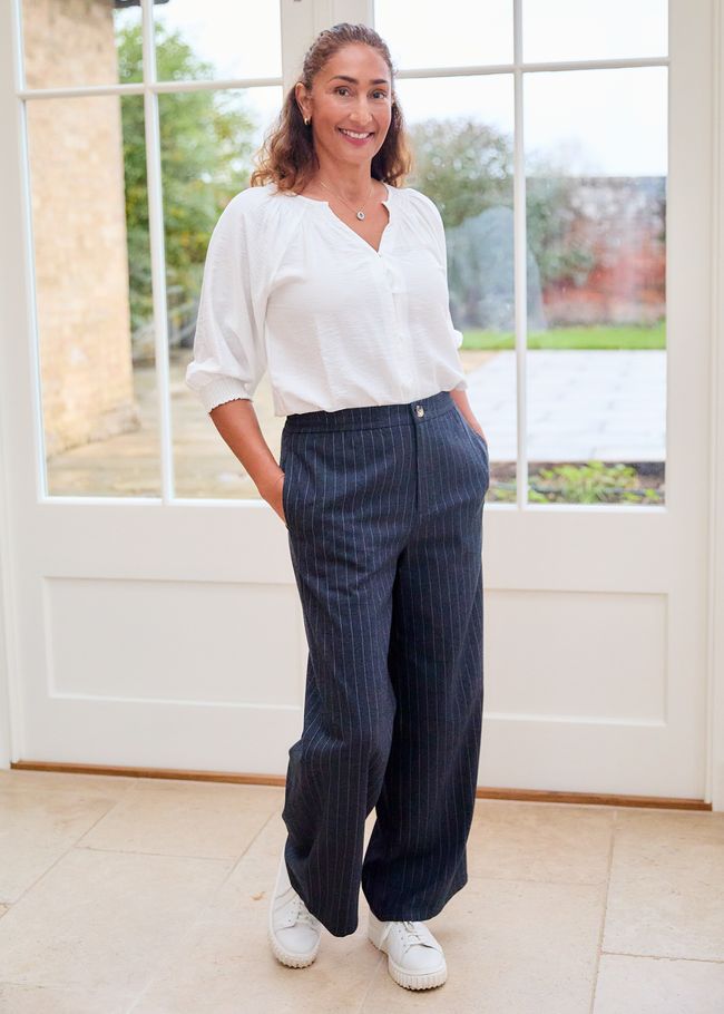 Pinstripe Straight Leg Trouser - Midnight - front view