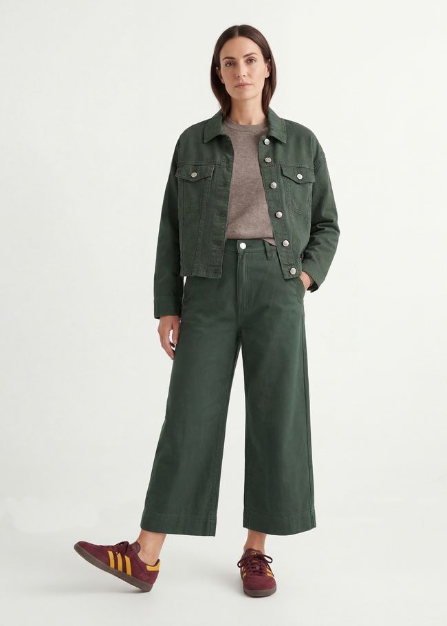 Cotton Twill Boxy Collar Jacket - Khaki - front view