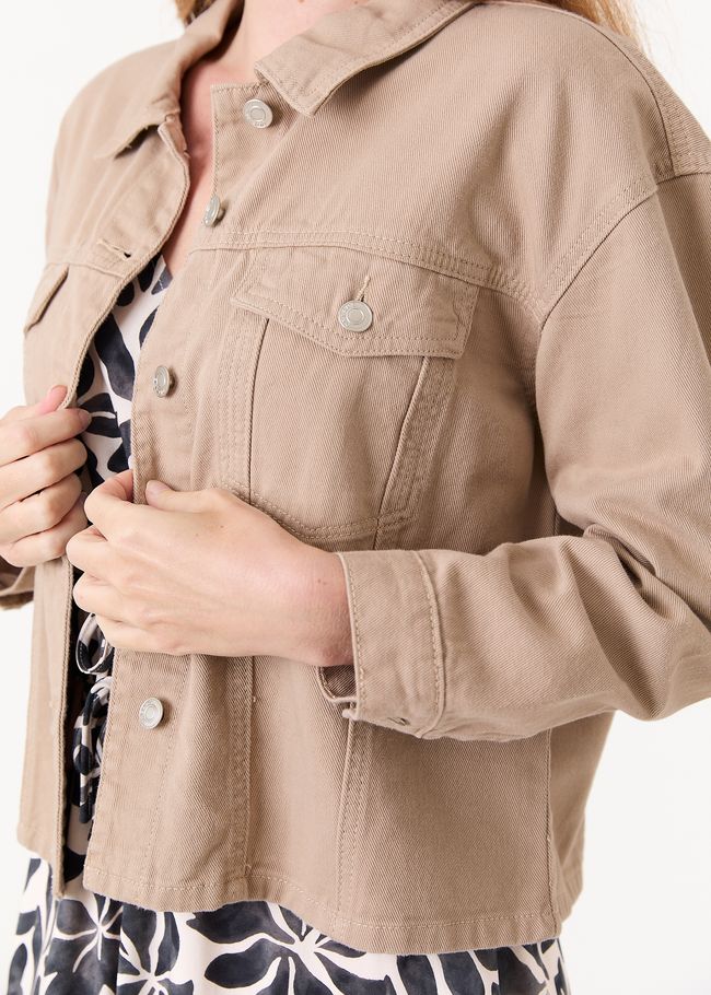 Cotton Twill Boxy Collar Jacket - Stone - general view