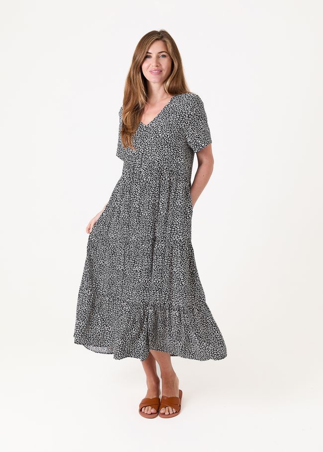 Mini Leopard Print Tiered Dress - Black - front view