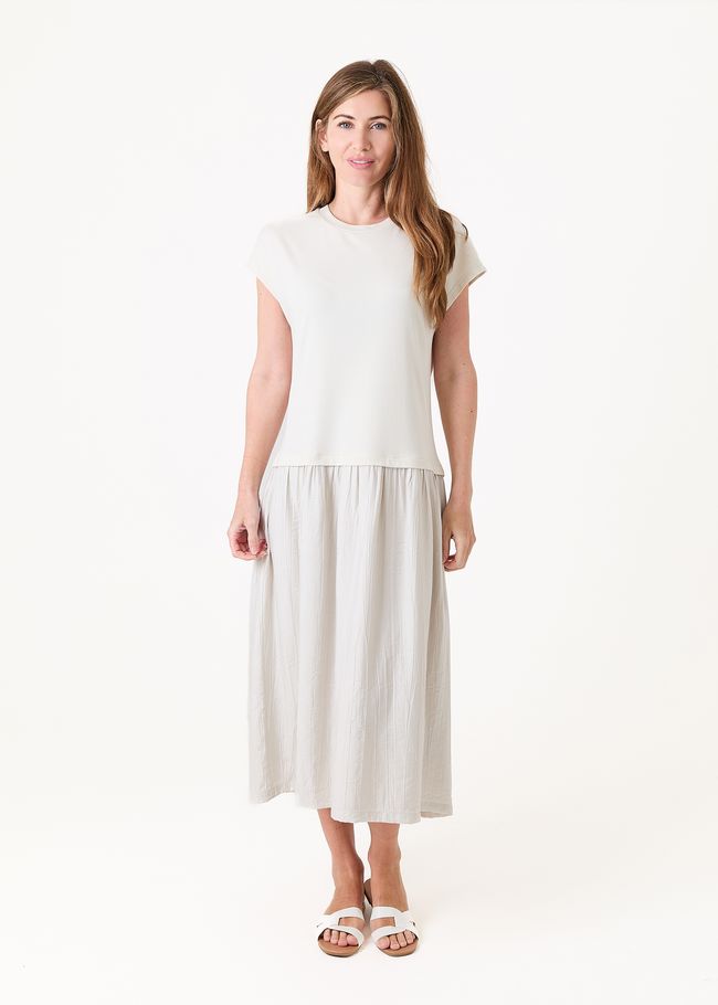 Plisse Skirt T-Shirt Dress - Ecru - front view