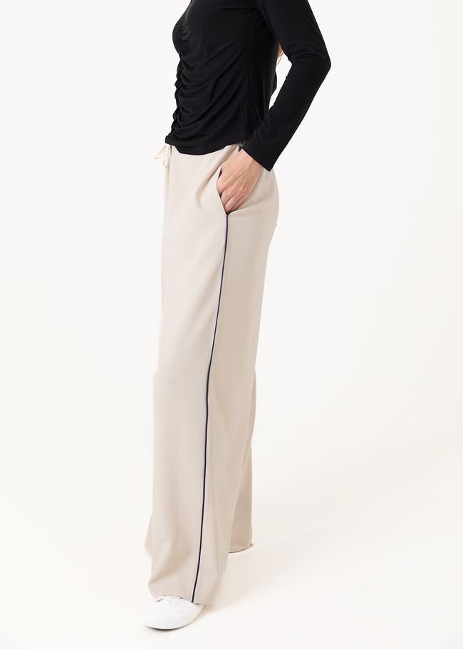 Channel Front Wide Leg Piping Trouser - Stone - side view