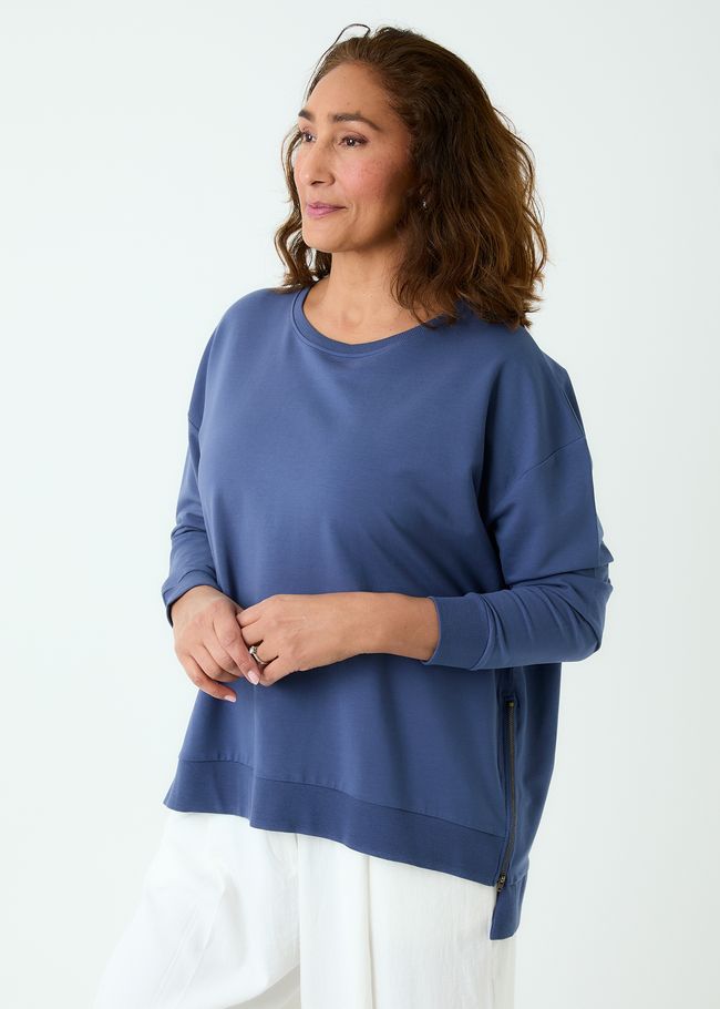 Loopback Zip Detail Sweatshirt - Denim Blue - side body view