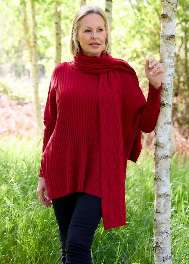 Cashmere Like Cable Knit Scarf - Scarlet - front view