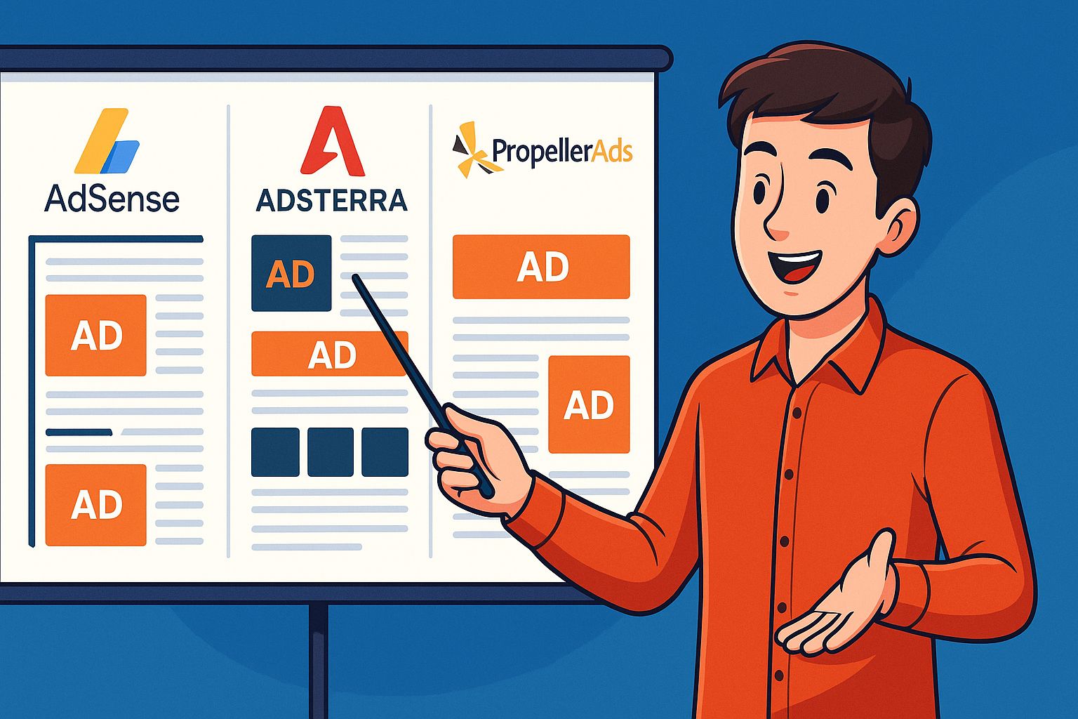 Format iklan dan penempatan iklan Adsense Adsterra dan PropellerAds