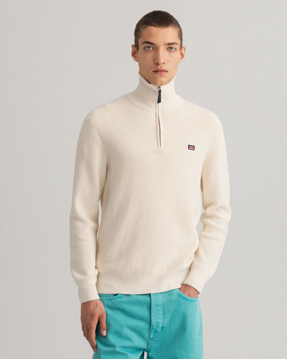 Half-Zip genser med Vaffeltekstur