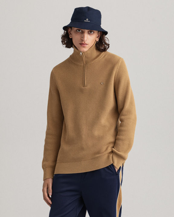 Ribbestrikket Genser med Half-Zip