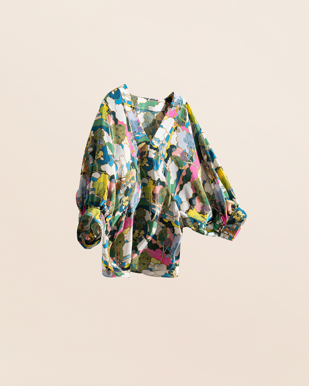 Printed Bluse med V-hals