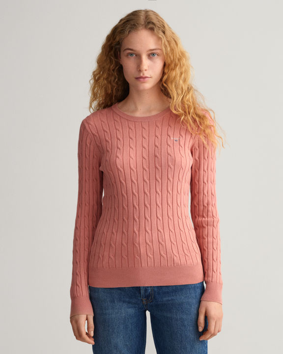 Stretch Cotton Cable Crew Neck Sweater