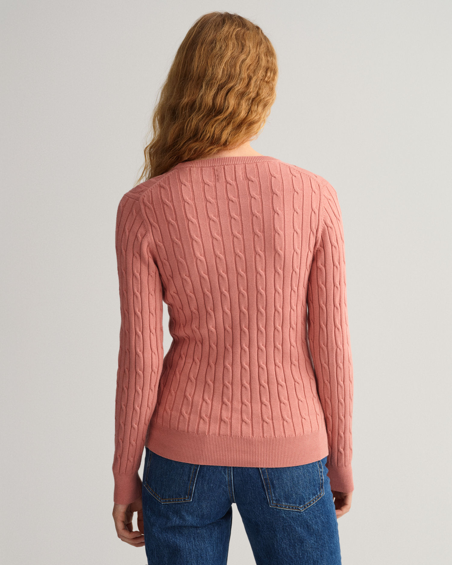 Stretch Cotton Cable Crew Neck Sweater