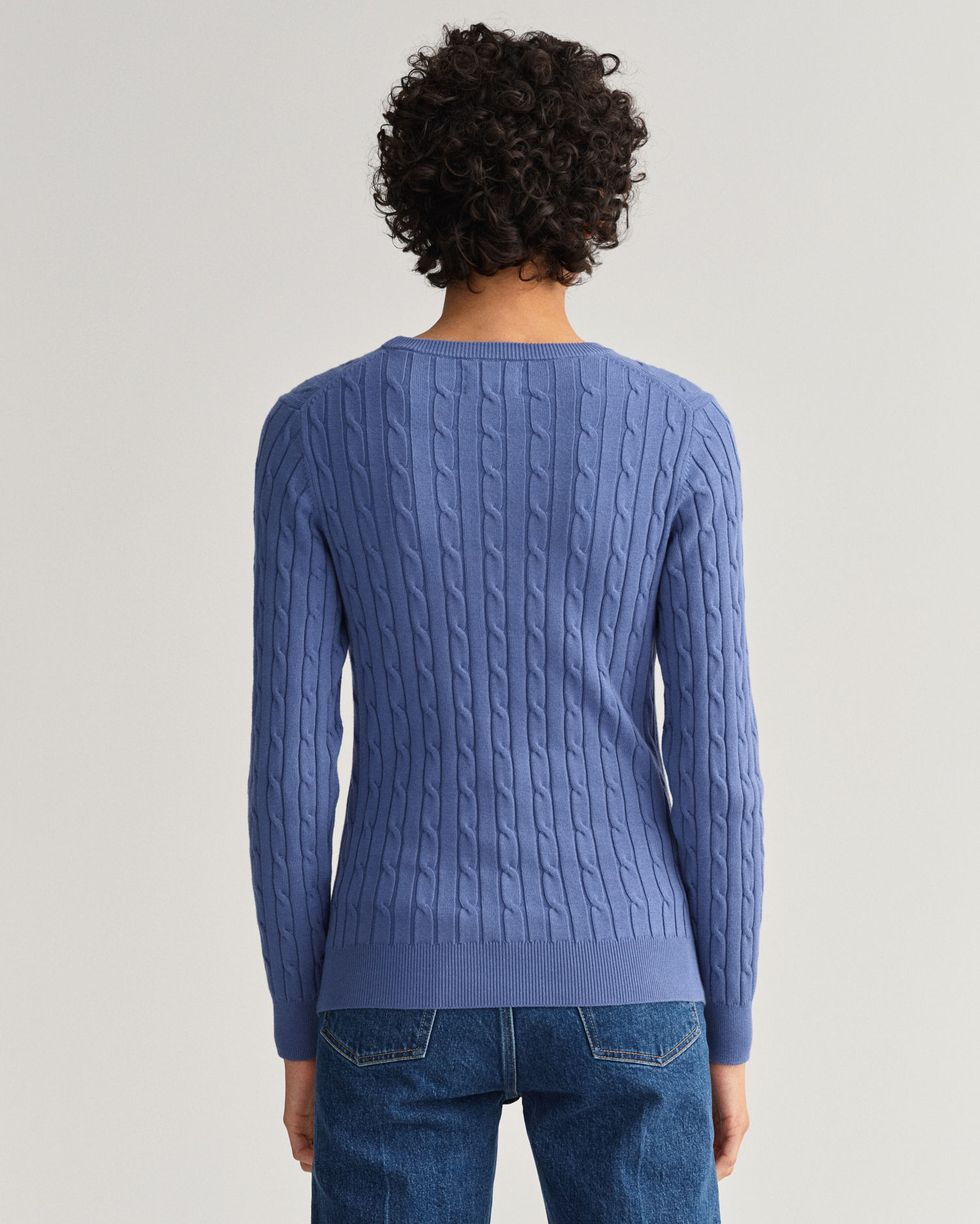 Stretch Cotton Cable Crew Neck Sweater