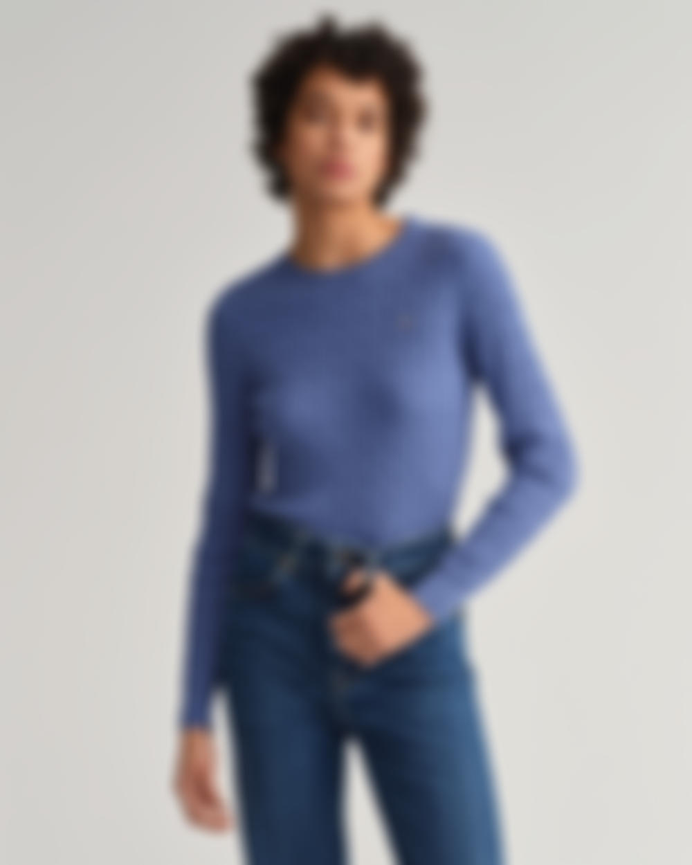 Stretch Cotton Cable Crew Neck Sweater