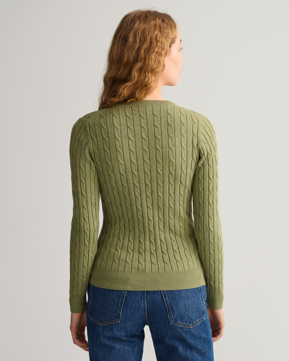 Stretch Cotton Cable Crew Neck Sweater