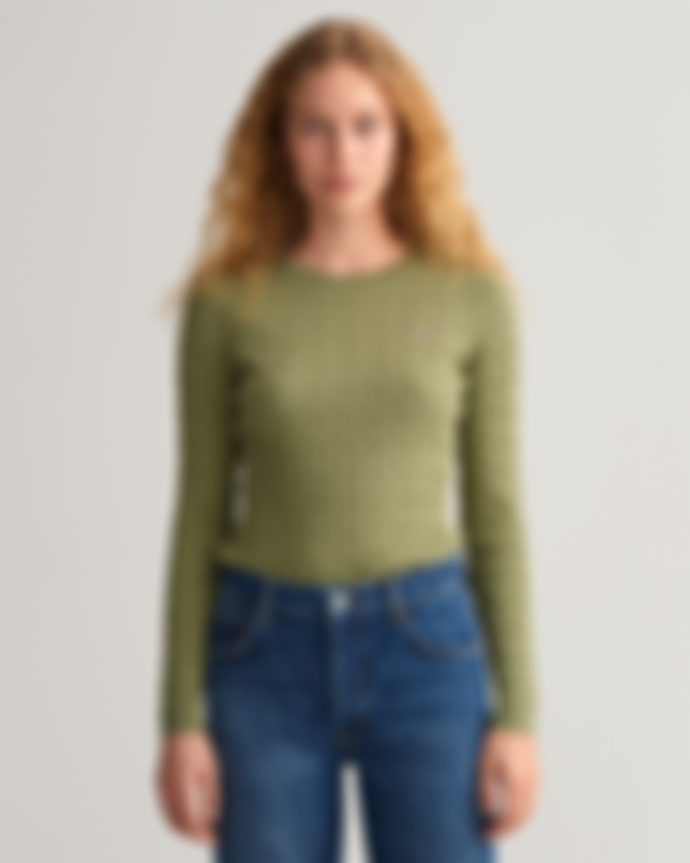 Stretch Cotton Cable Crew Neck Sweater