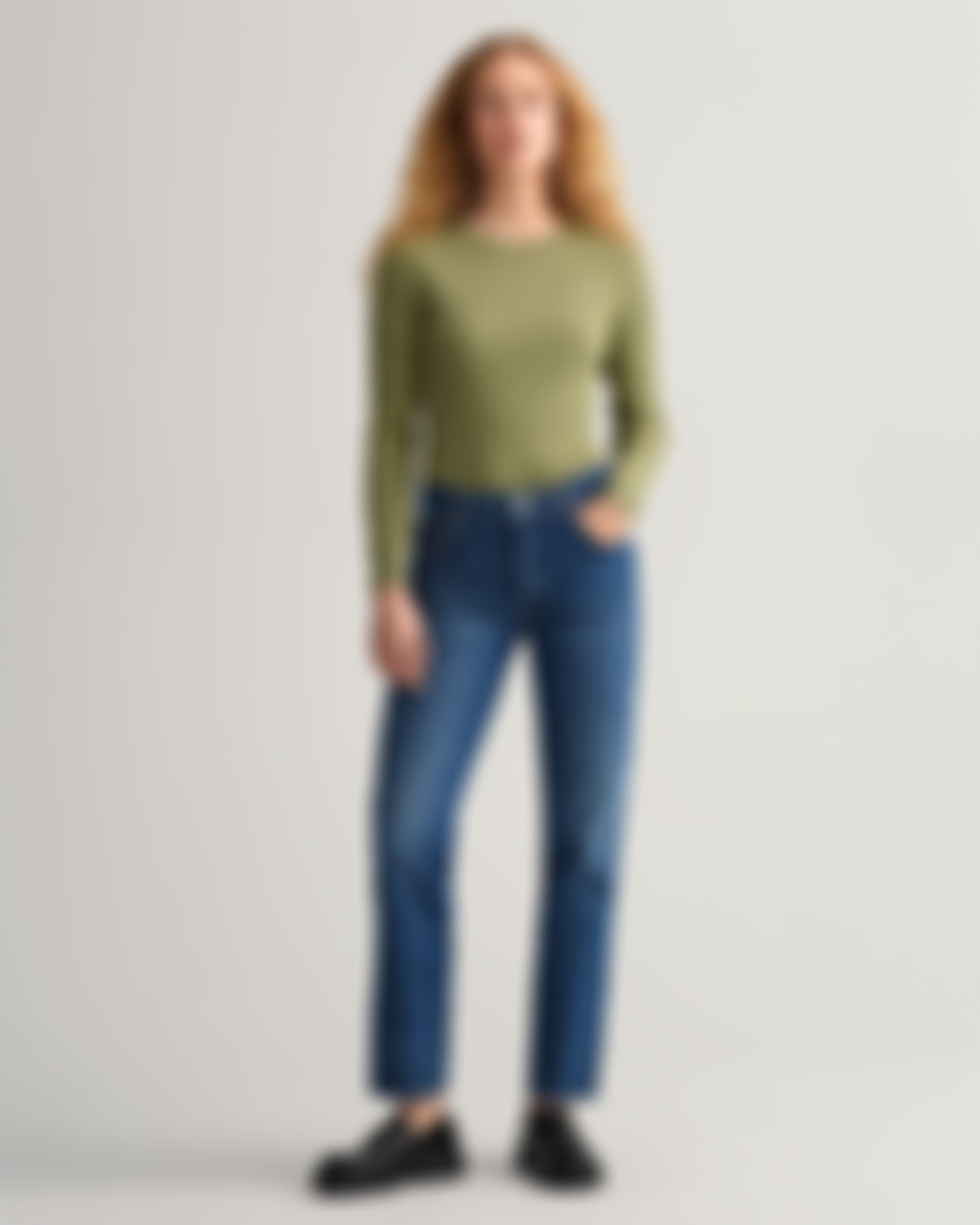 Stretch Cotton Cable Crew Neck Sweater