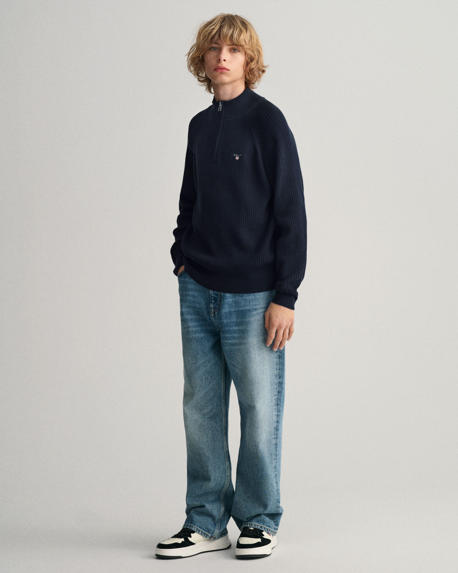 Teens Casual Cotton Ribbed Half-Zip Sweater