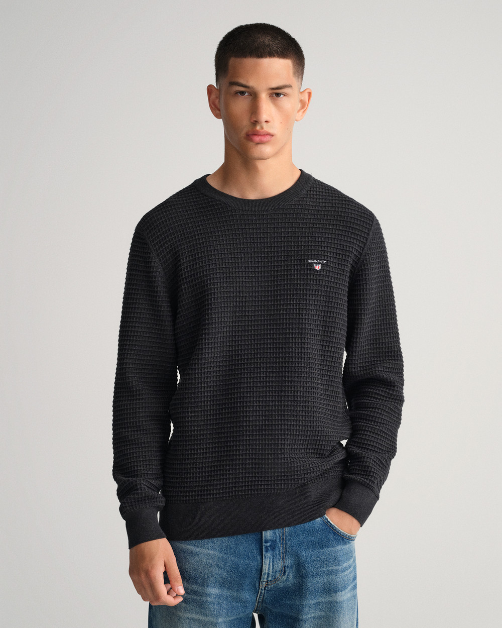 Cotton Texture Crew Neck Sweater