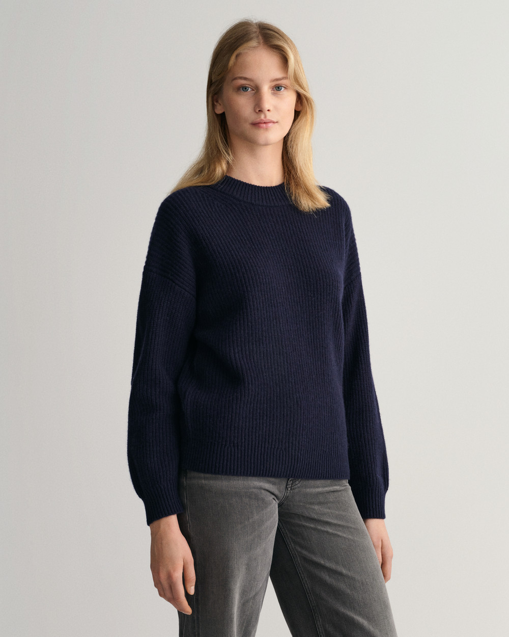 Wool Ribbed Crew Neck Sweater