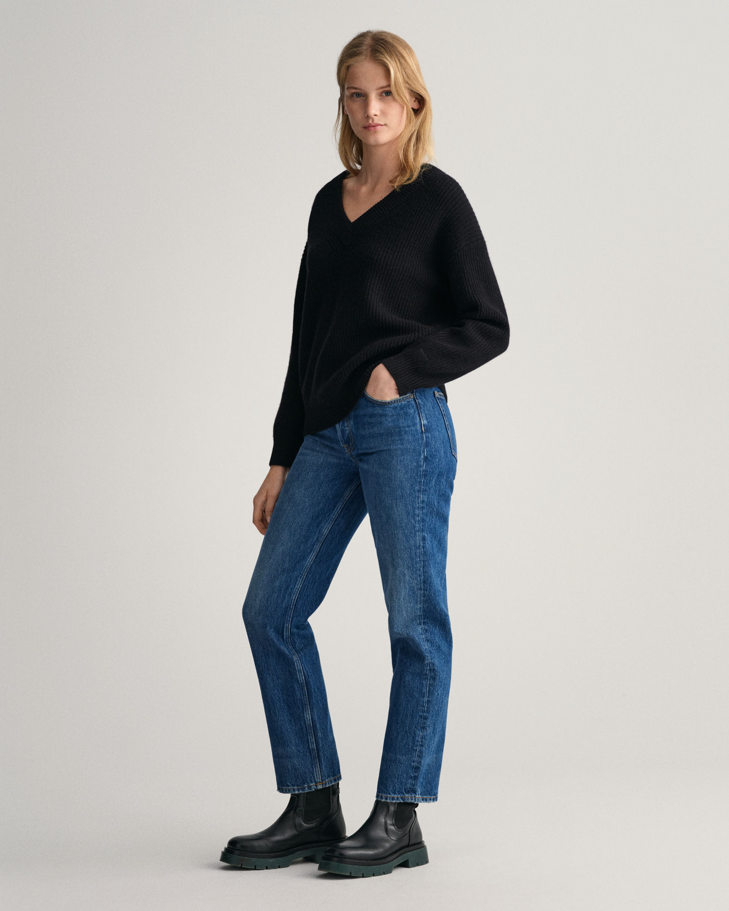 Wool Ribbed V-Neck Sweater