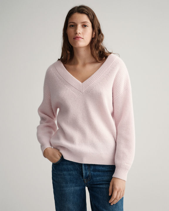 Wool Ribbed V-Neck Sweater
