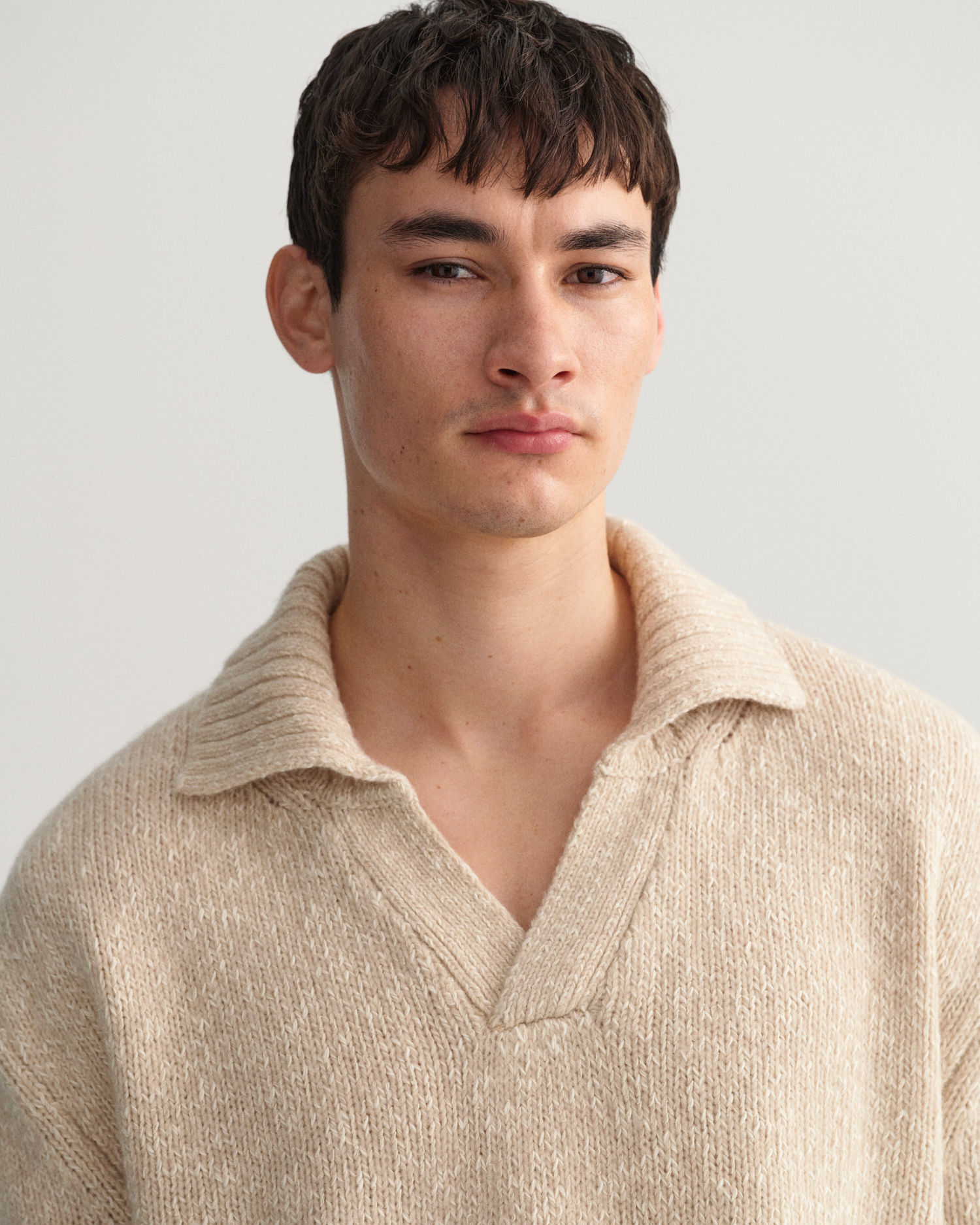 Relaxed Fit Slub V-Neck Polo Sweater