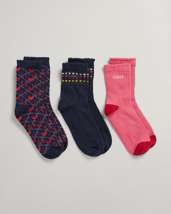 Girls 3-Pack Heart Socks