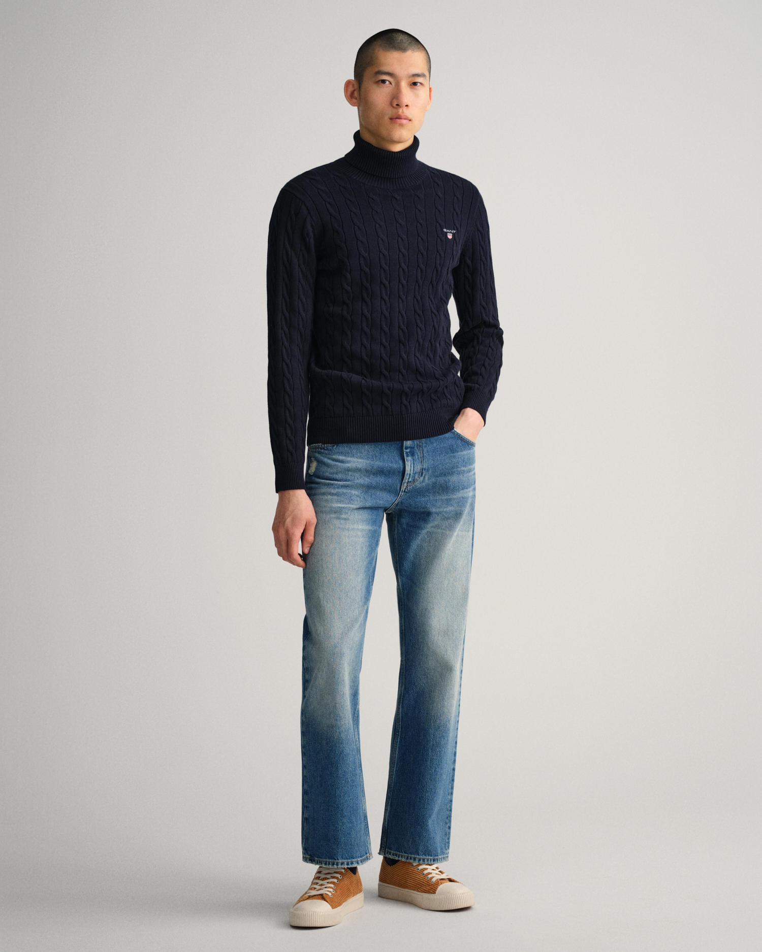 Cotton Cable Turtleneck Sweater