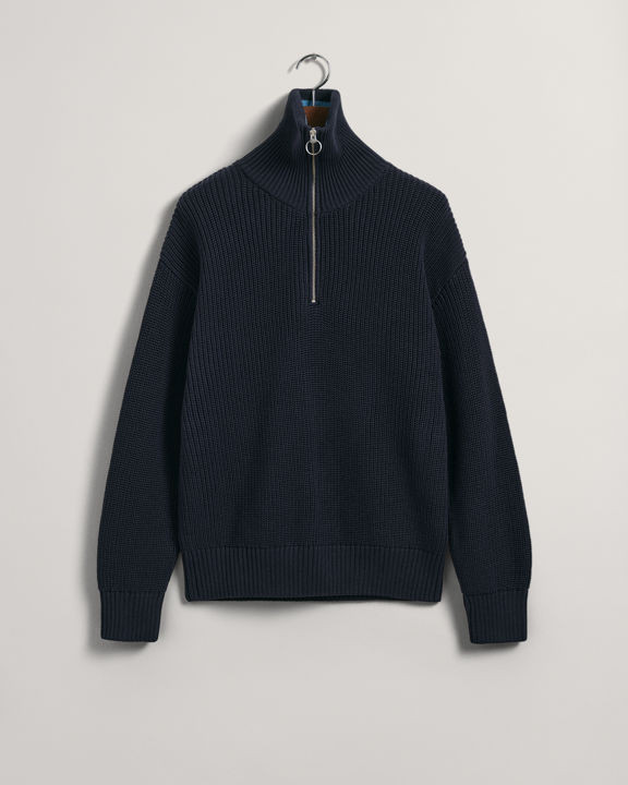 Ribbestrikket Genser med Half-Zip