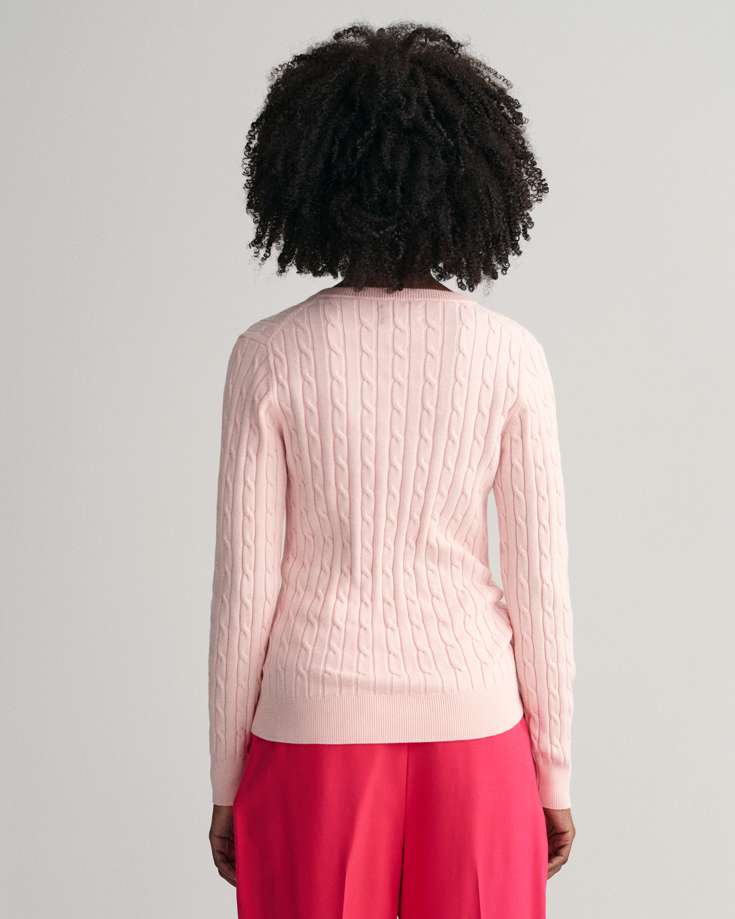 Stretch Cotton Cable V-Neck Sweater