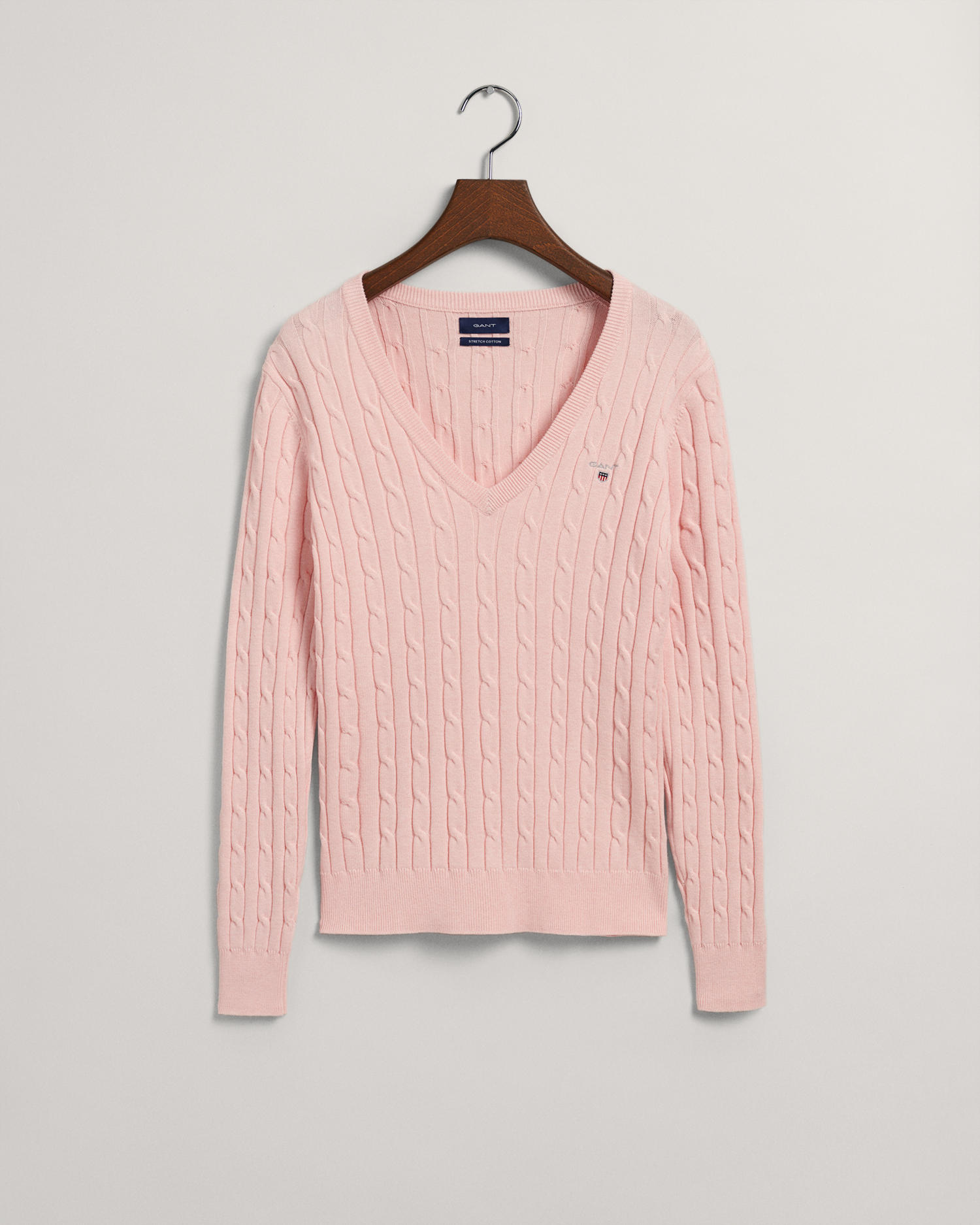 Stretch Cotton Cable V-Neck Sweater