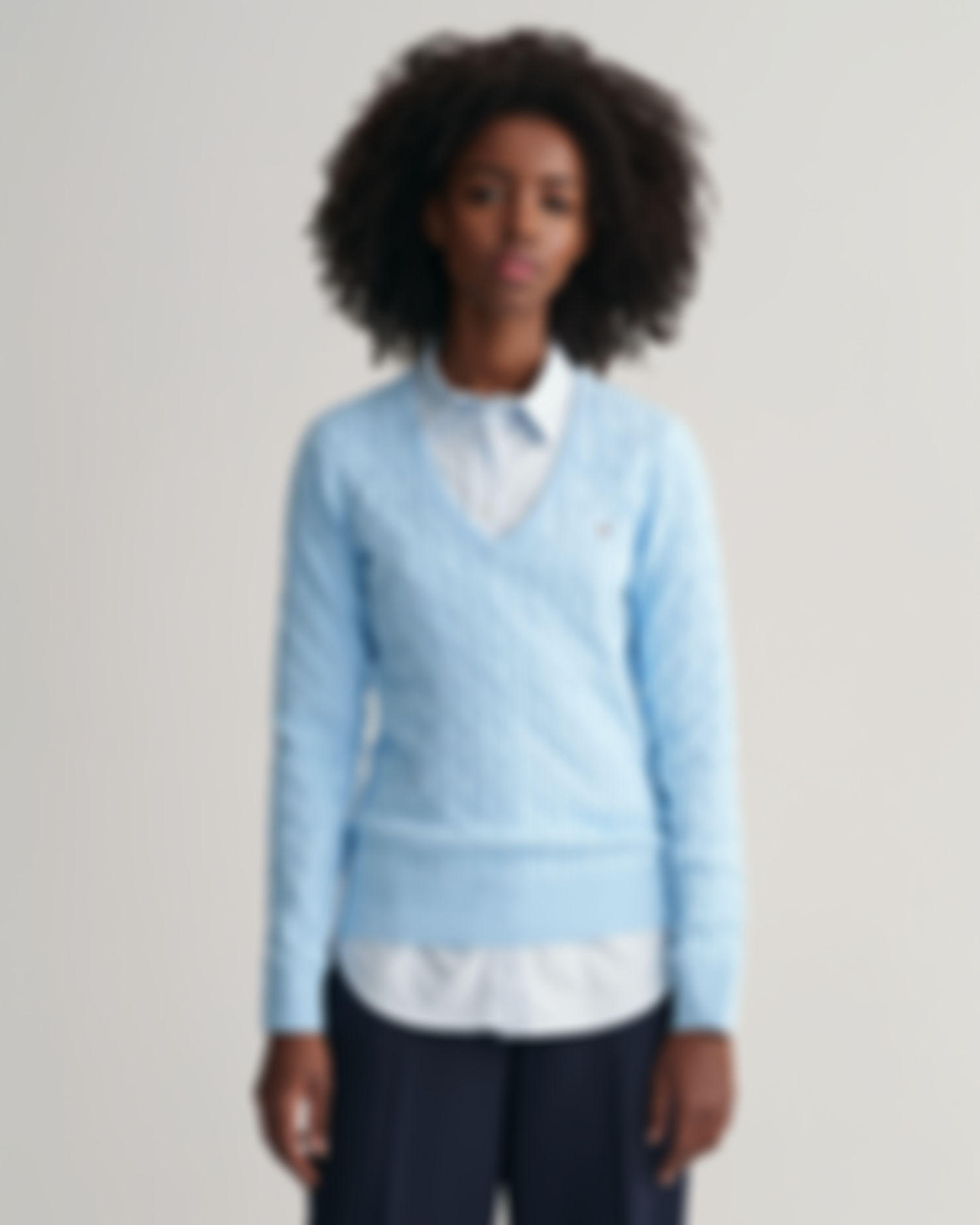 Stretch Cotton Cable V-Neck Sweater