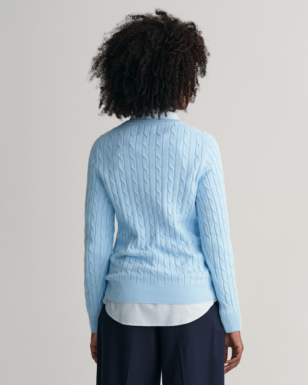 Stretch Cotton Cable V-Neck Sweater