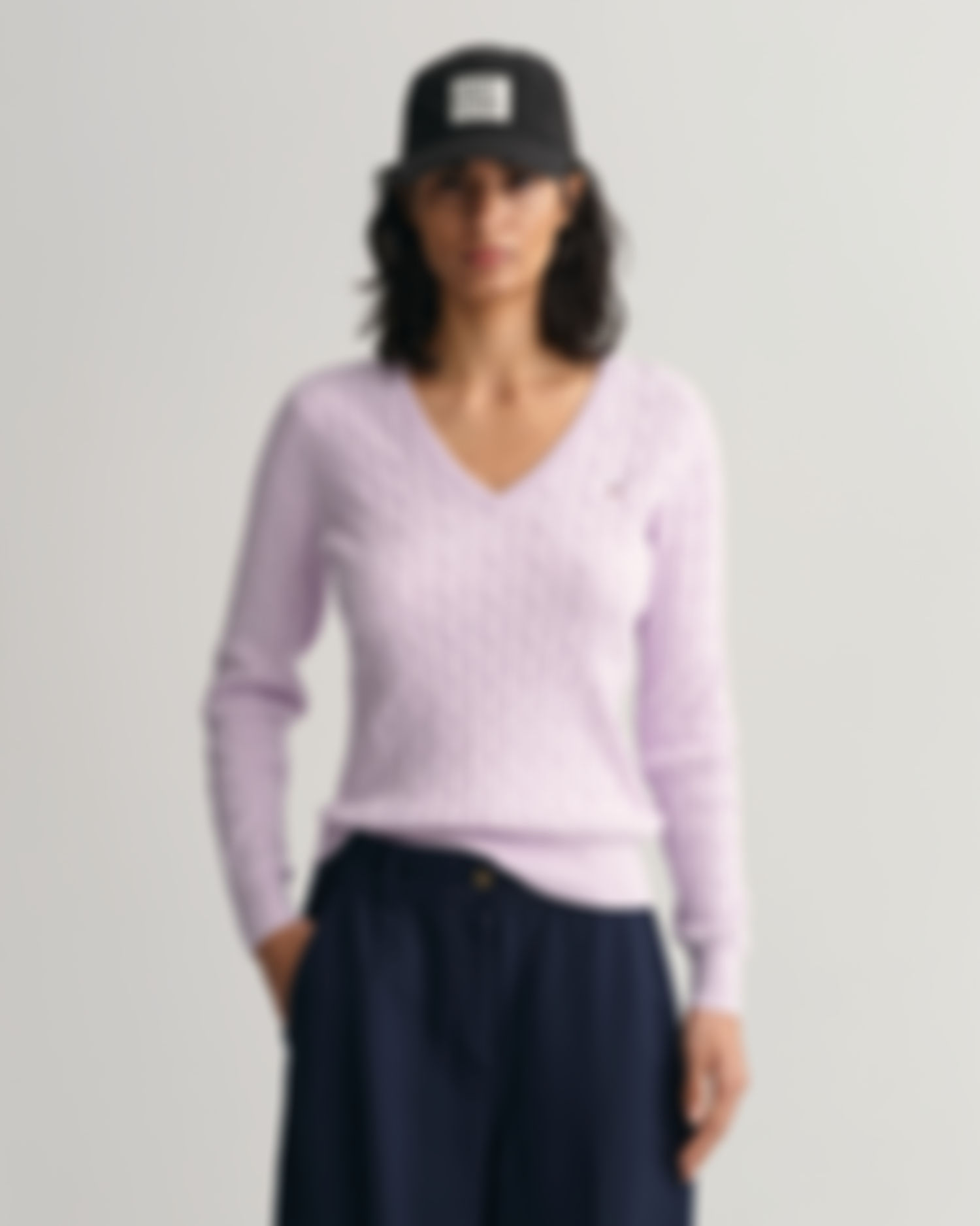 Stretch Cotton Cable V-Neck Sweater