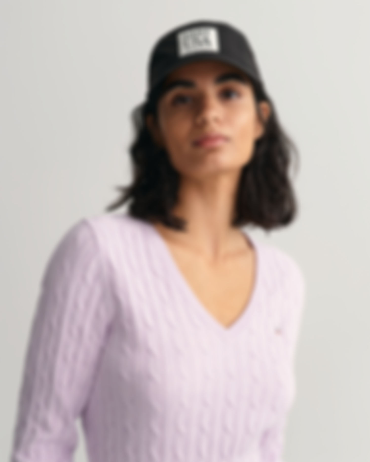 Stretch Cotton Cable V-Neck Sweater