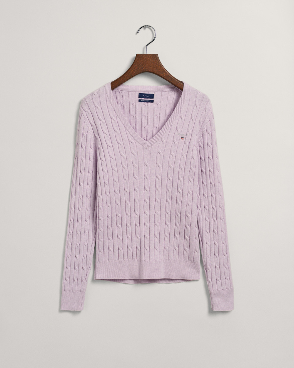 Stretch Cotton Cable V-Neck Sweater