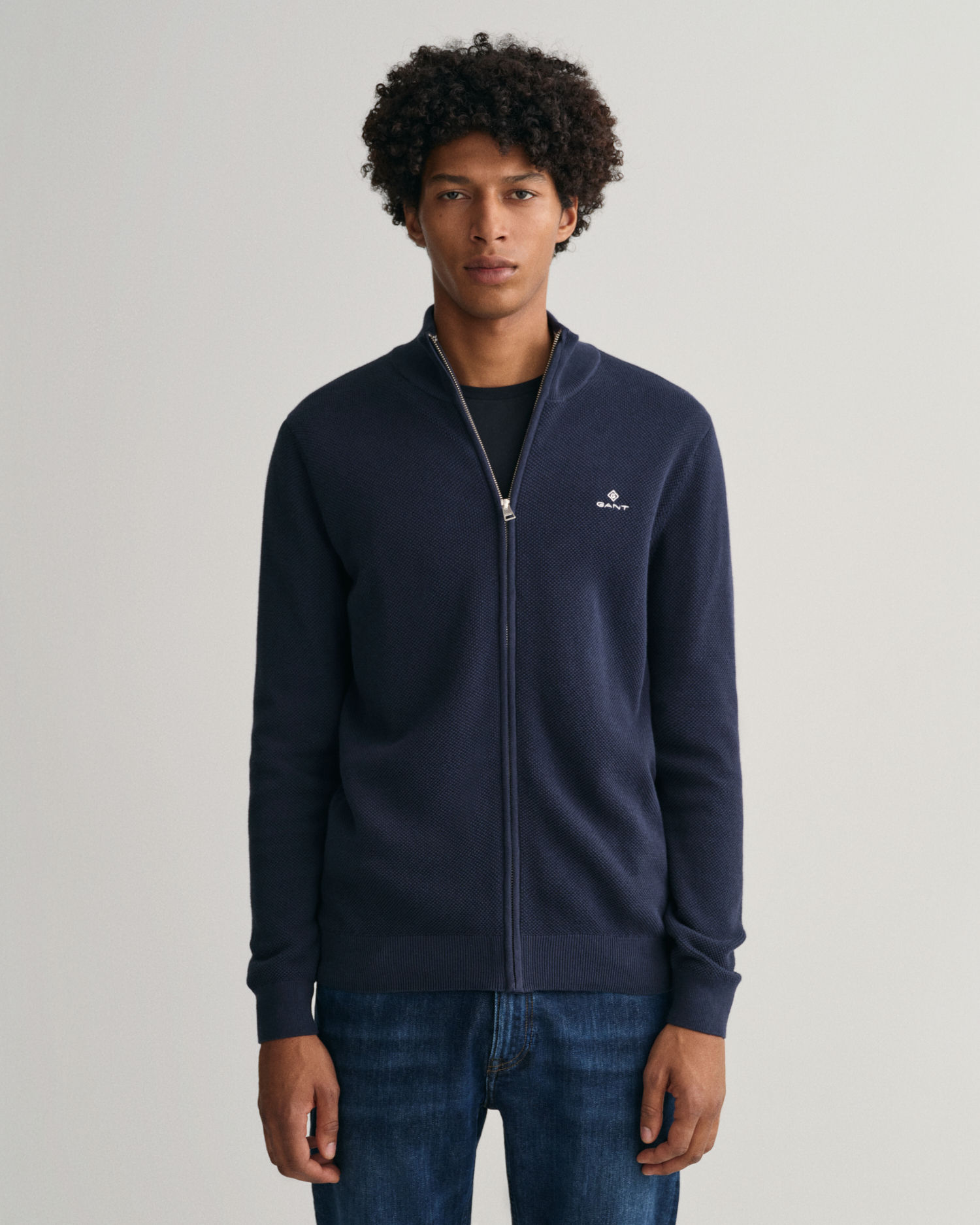 Cotton Piqué Half-Zip Cardigan