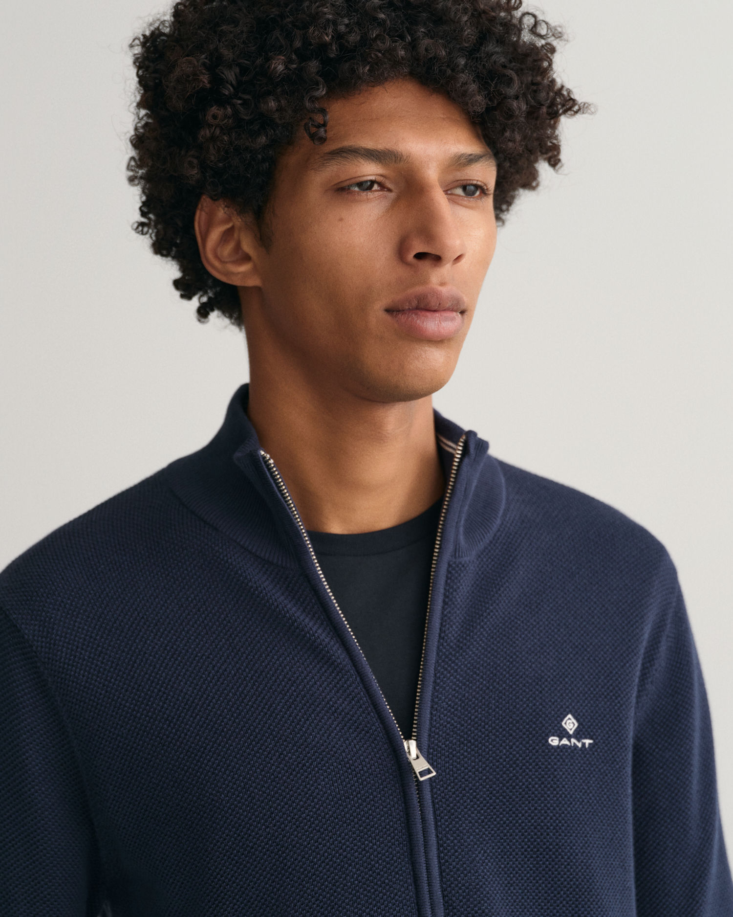 Cotton Piqué Half-Zip Cardigan