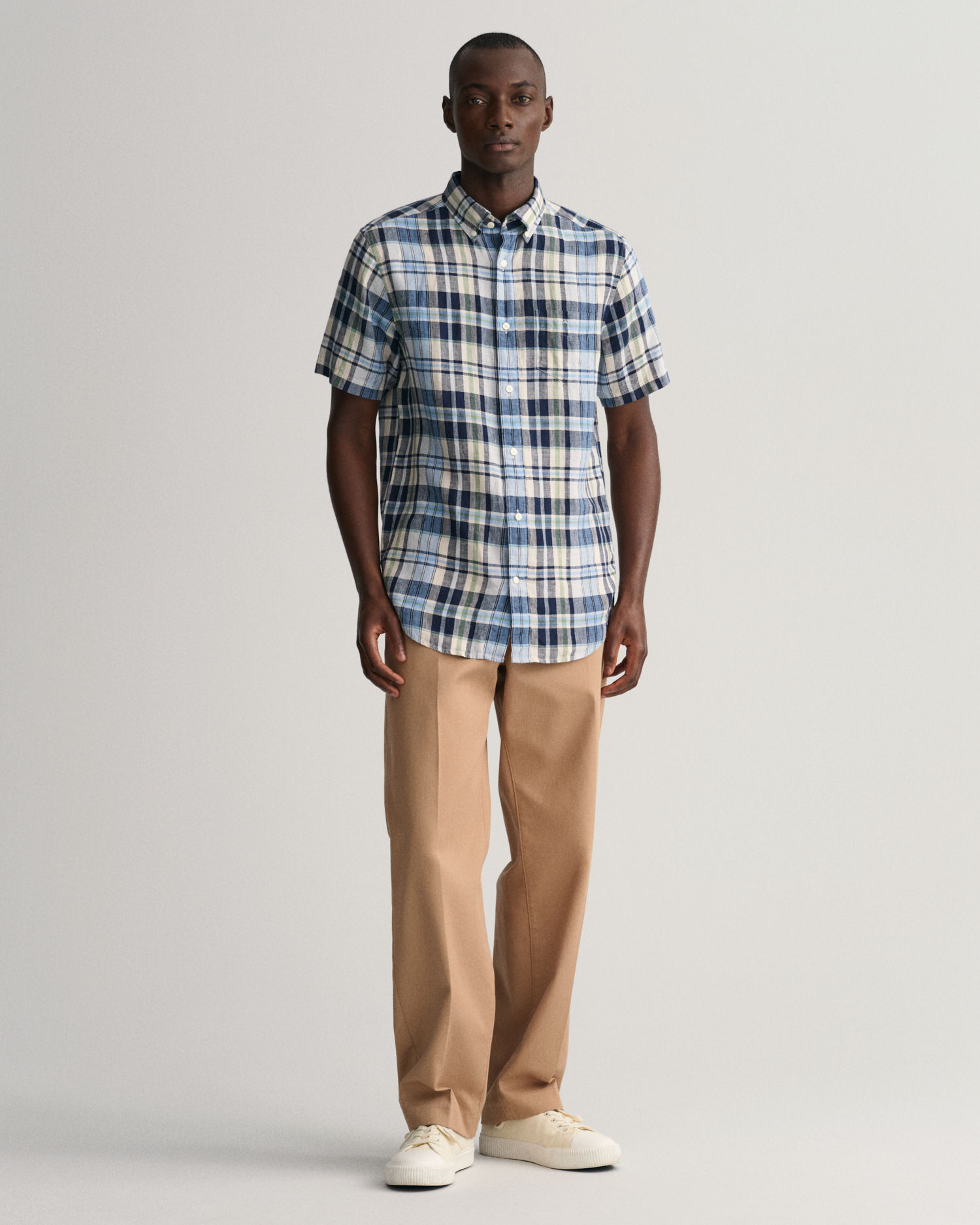 Regular Fit Linen Madras kortermet skjorte