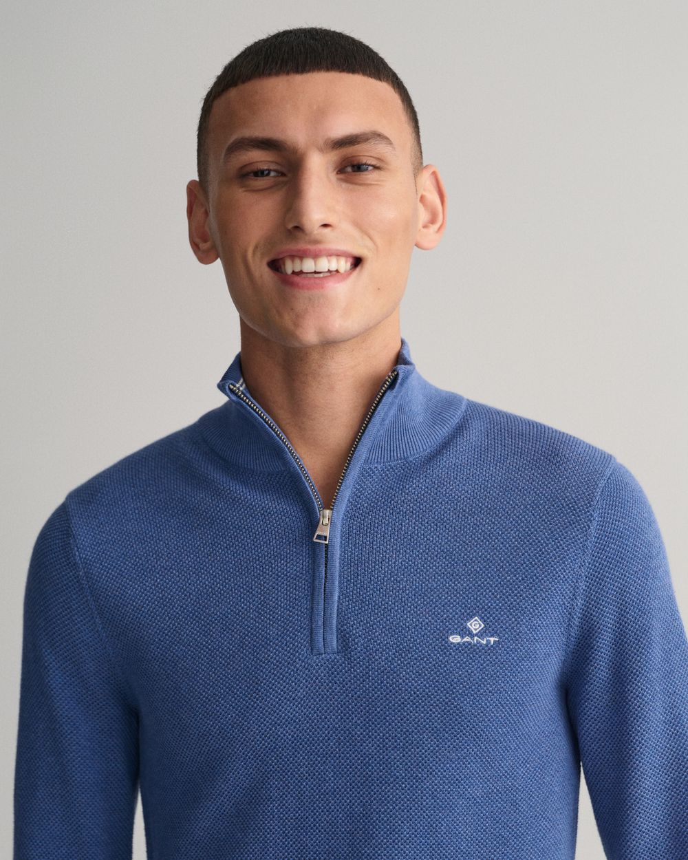 Men's Gant Cotton Pique Half Zip Sweater in Grey Marl