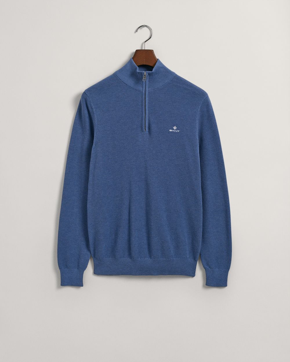 Gant Cotton Piqué Zipper Trui in kleur Grijs Melange | Jan Rozing Mannenmode