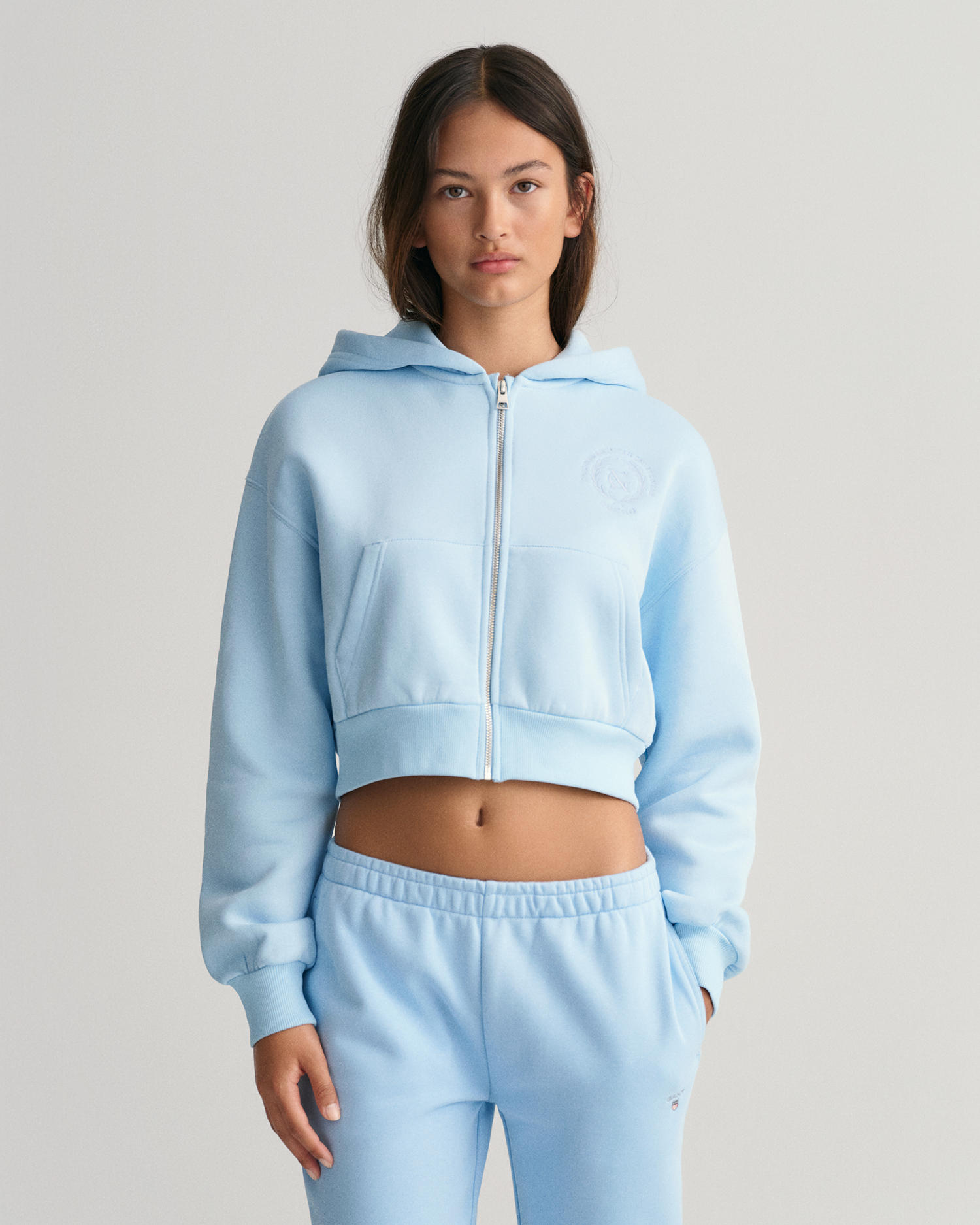 Teen Girls Crest Shield Cropped Full-Zip Hoodie