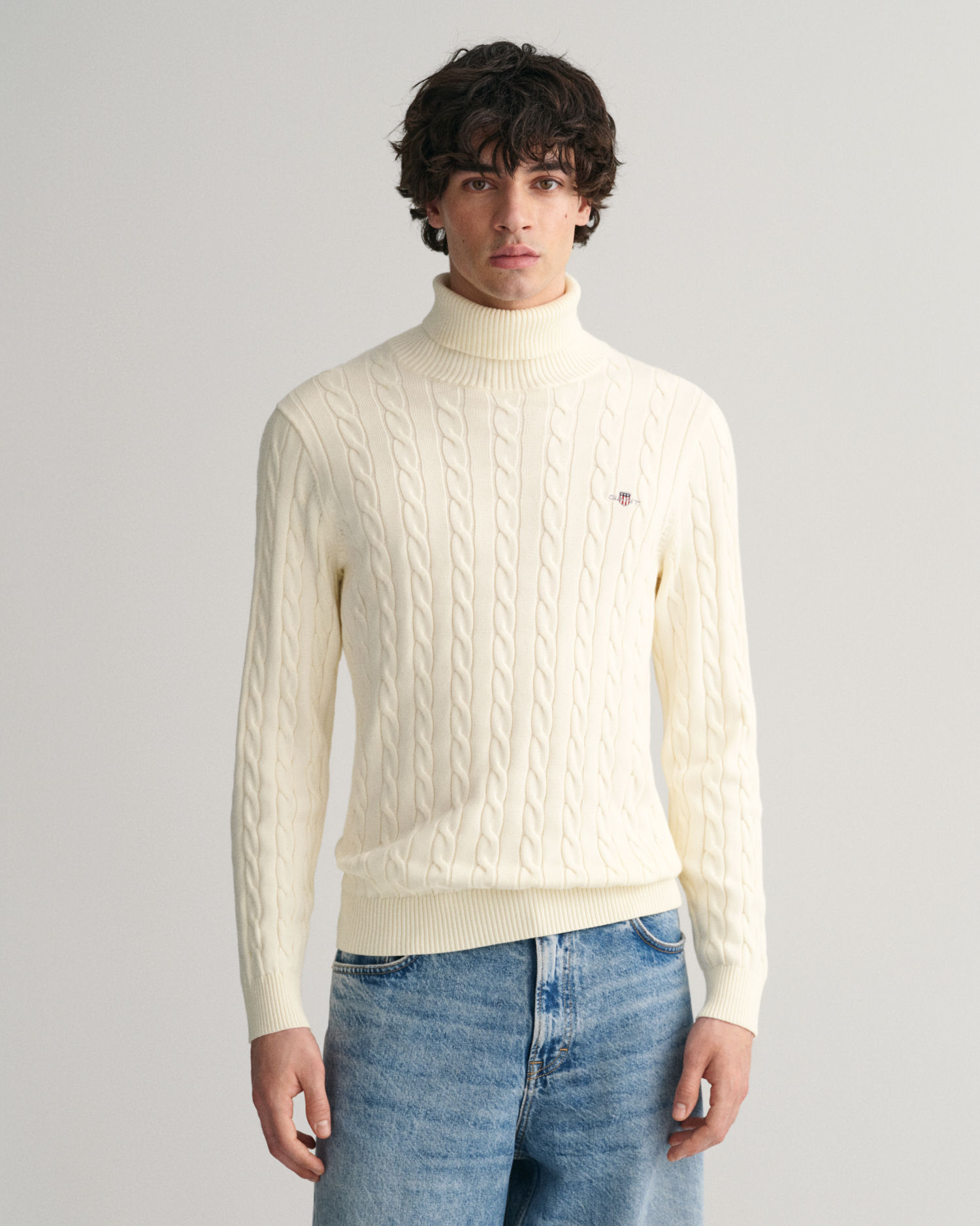 Cotton Cable Strikket Turtleneck-genser 