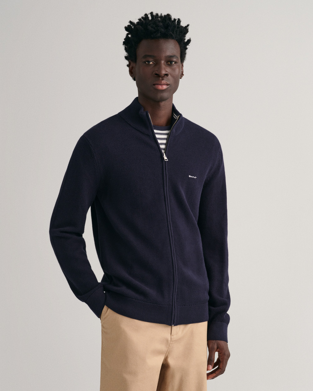 COTTON PIQUE ZIP CARDIGAN