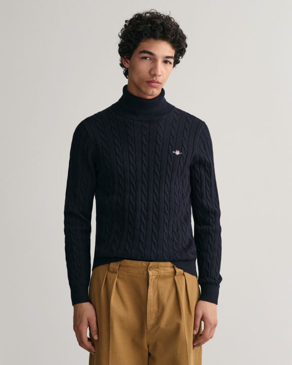 Cotton Cable Strikket Turtleneck-genser 