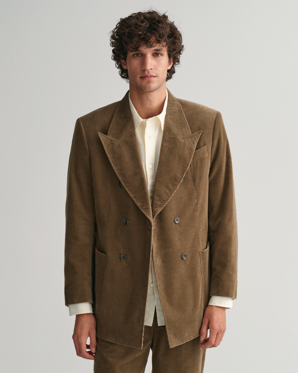 Double-Breasted Corduroy Suit Blazer 