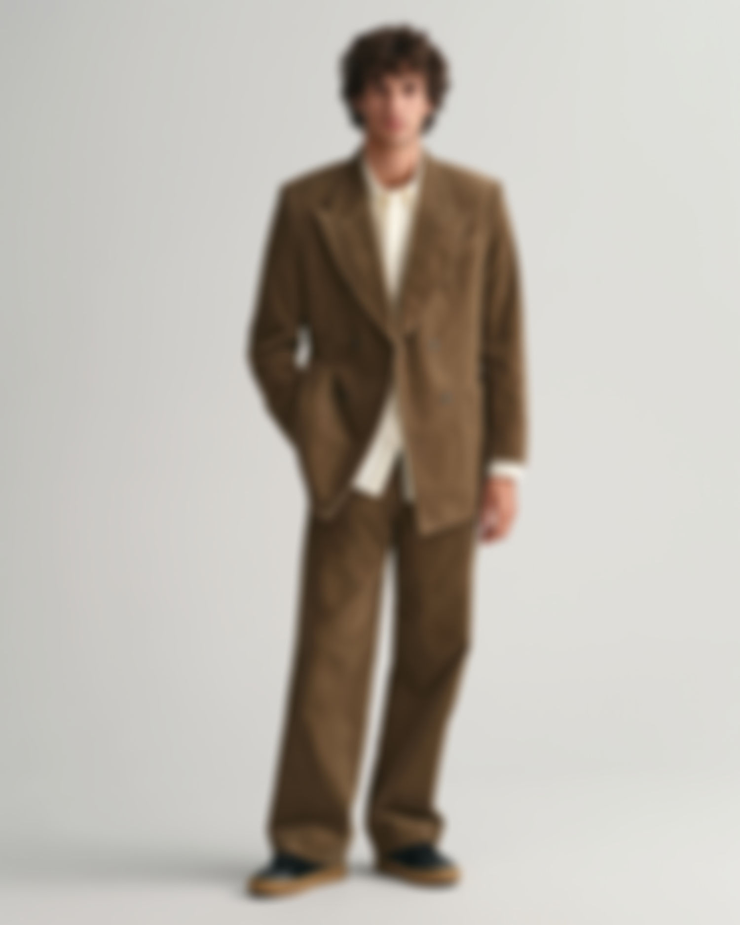 Double-Breasted Corduroy Suit Blazer 